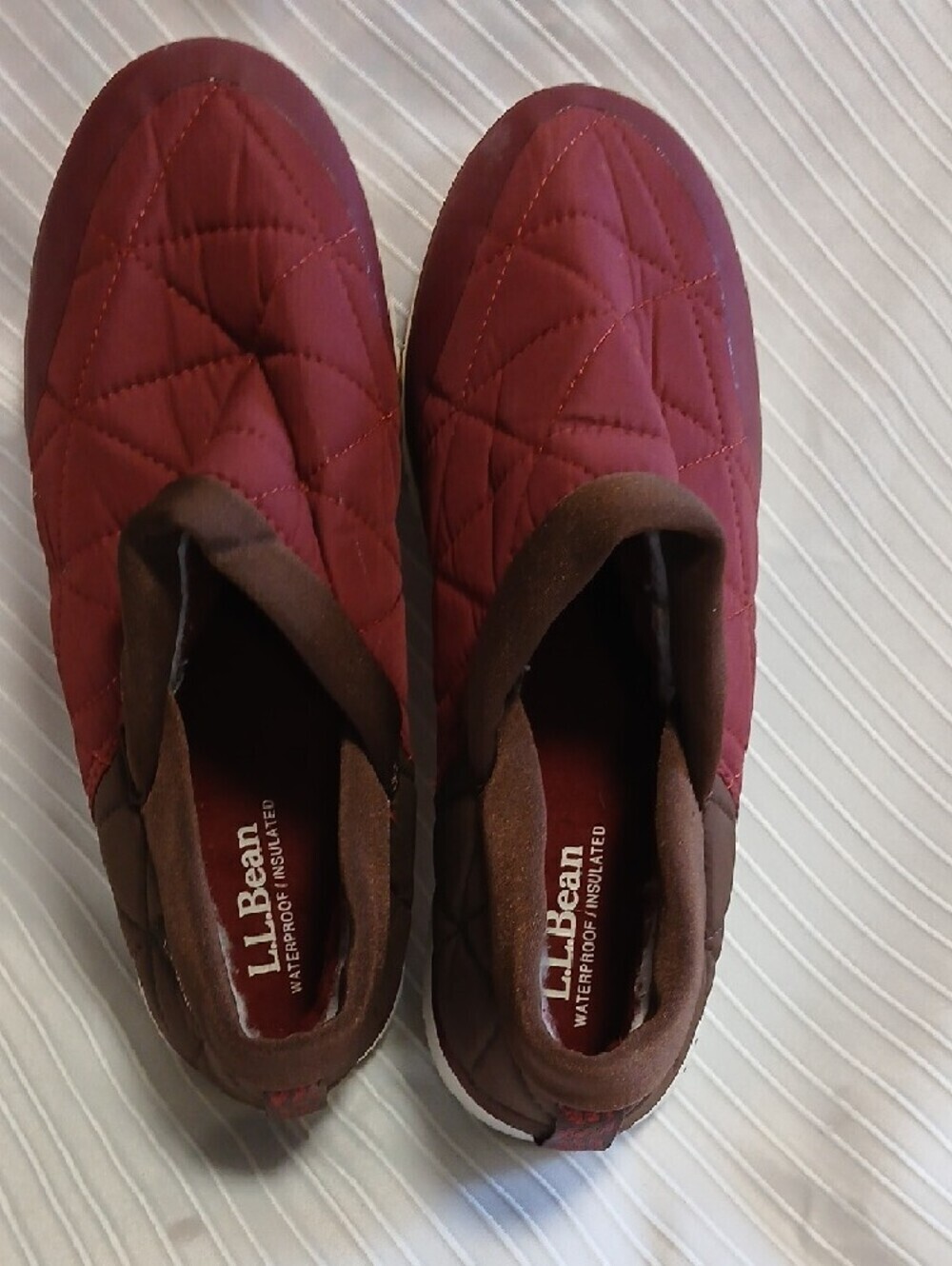 L.L.Bean Quilted Slip-On Shoes in Burgundy and Brown with White Sole - Picture 5 of 5